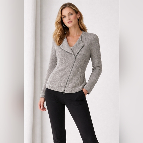 Eileen Fisher Jackets & Blazers - Eileen Fisher Petite Organic Cotton Moto Jacket Textured Zip Front PM